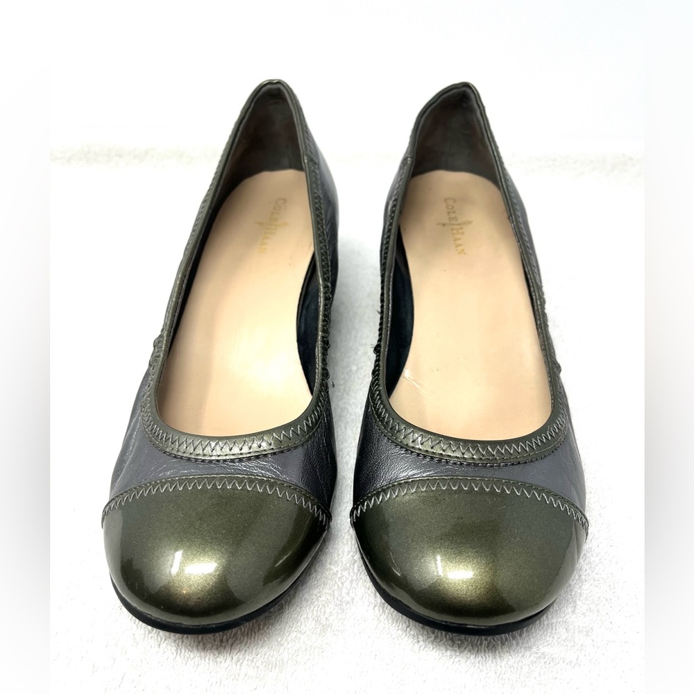 COLE HAAN Womens Milly Wedge Heel Pumps Silver Metallic Slip On Cap Toe Shoe